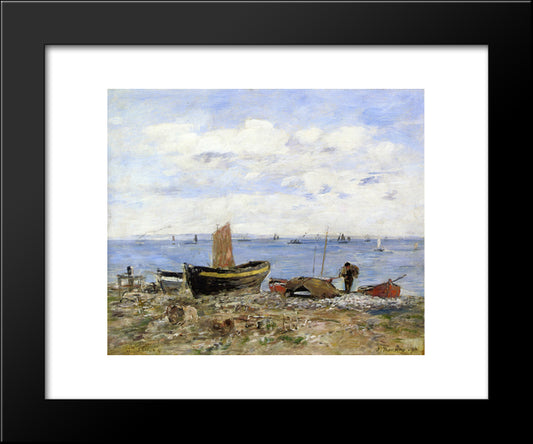 Shore At Sainte-Adresse, Low Tide 20x24 Black Modern Wood Framed Art Print Poster by Boudin, Eugene
