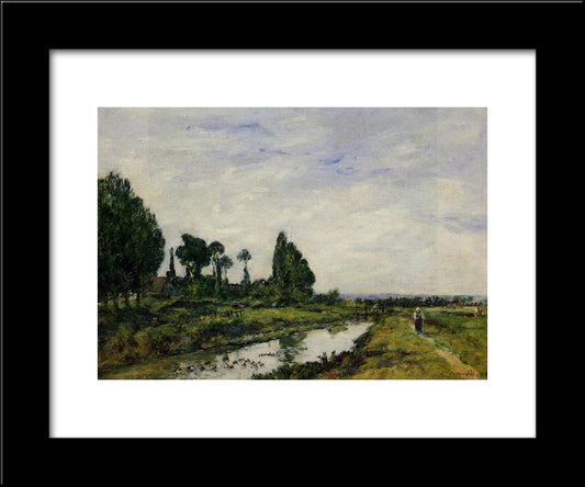Small Canal At Quilleboeuf 20x24 Black Modern Wood Framed Art Print Poster by Boudin, Eugene