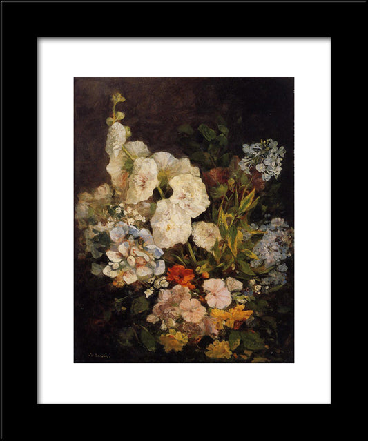 Spray Of Flowers - Hollyhocks 20x24 Black Modern Wood Framed Art Print Poster by Boudin, Eugene