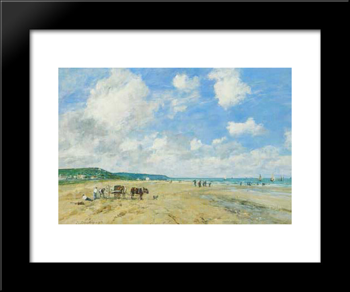 The Beach At Deauville 20x24 Black Modern Wood Framed Art Print Poster by Boudin, Eugene