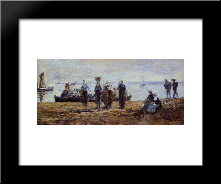 The Ferry At Plougastel 20x24 Black Modern Wood Framed Art Print Poster by Boudin, Eugene