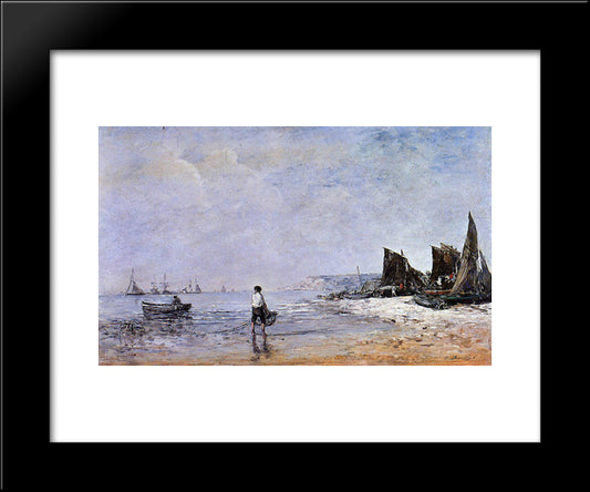 The Fisherman, Low Tide 20x24 Black Modern Wood Framed Art Print Poster by Boudin, Eugene