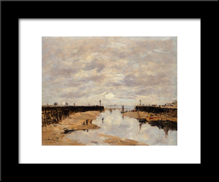 The Jetties, Low Tide, Trouville 20x24 Black Modern Wood Framed Art Print Poster by Boudin, Eugene