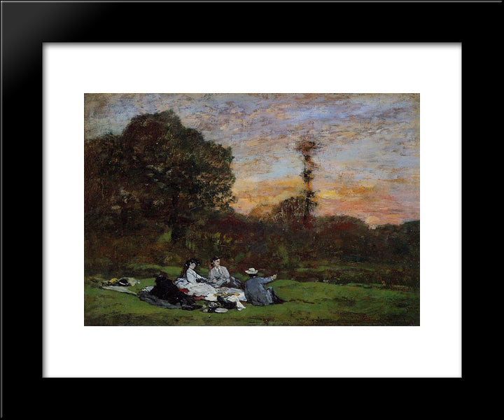 The Manet Family Picnicking 20x24 Black Modern Wood Framed Art Print Poster by Boudin, Eugene