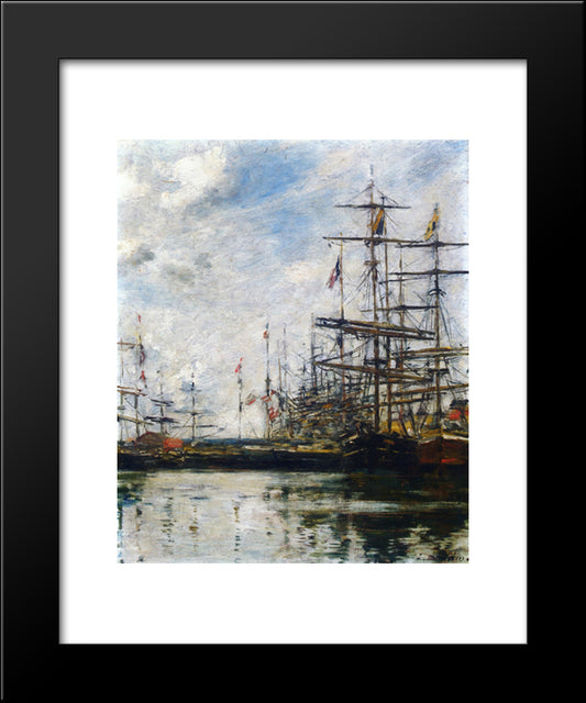 The Port, Ships At Dock 20x24 Black Modern Wood Framed Art Print Poster by Boudin, Eugene