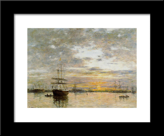 The Port Of Le Havre At Sunset 20x24 Black Modern Wood Framed Art Print Poster by Boudin, Eugene