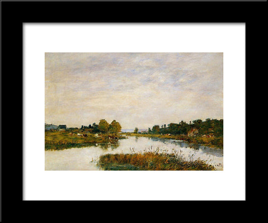 The Still River At Deauville 20x24 Black Modern Wood Framed Art Print Poster by Boudin, Eugene