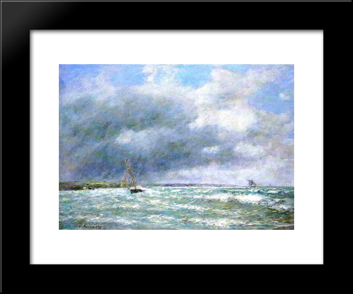 The Stranded Boat 20x24 Black Modern Wood Framed Art Print Poster by Boudin, Eugene