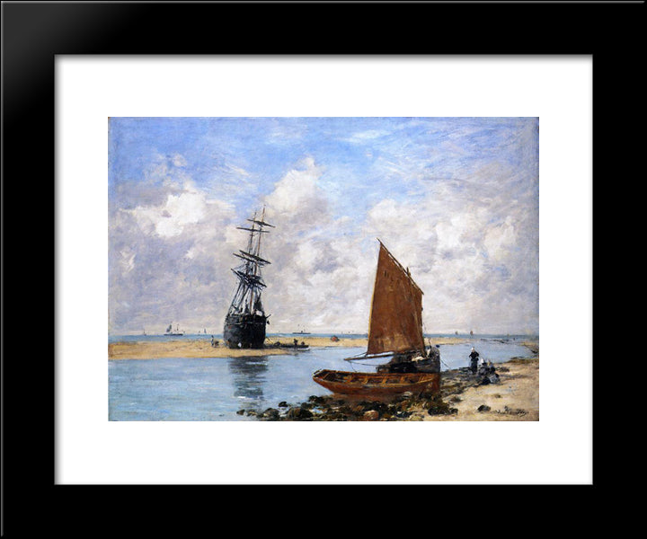 The Trouville Chanel, Low Tide 20x24 Black Modern Wood Framed Art Print Poster by Boudin, Eugene