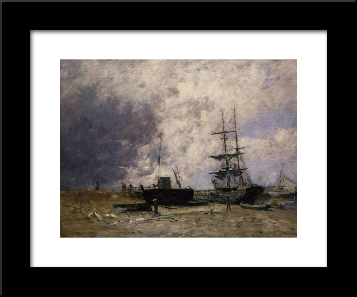 The Trouville Coastline, Low Tide 20x24 Black Modern Wood Framed Art Print Poster by Boudin, Eugene