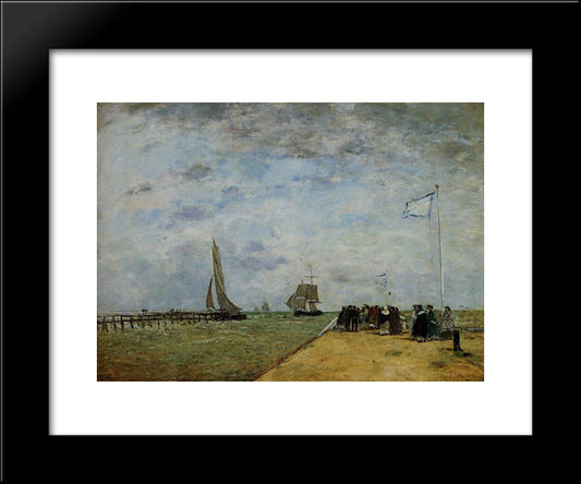 The Trouville Jetty 20x24 Black Modern Wood Framed Art Print Poster by Boudin, Eugene