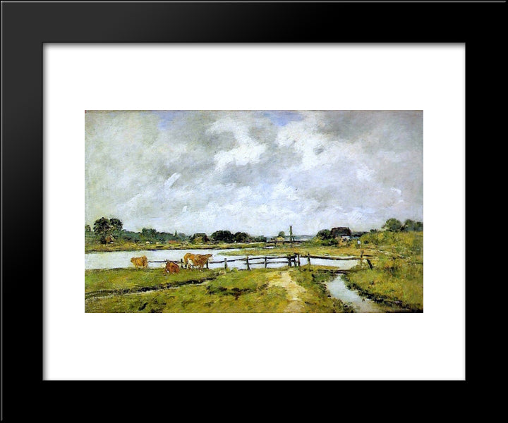 The Valley Of The Touques. Cows In The Meadow. 20x24 Black Modern Wood Framed Art Print Poster by Boudin, Eugene