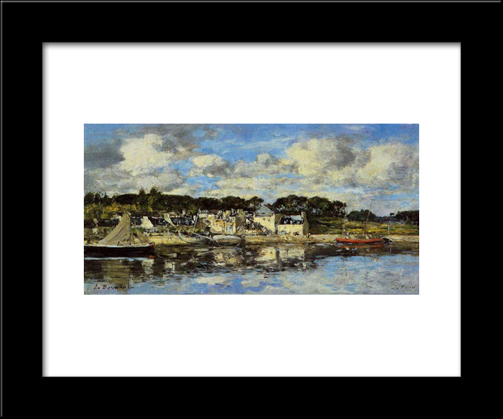 The Village And The Port On The River 20x24 Black Modern Wood Framed Art Print Poster by Boudin, Eugene