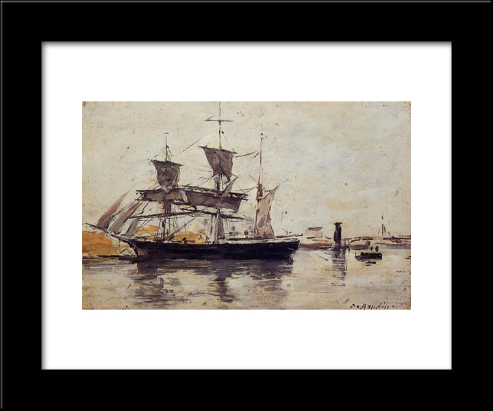 Three Masted Ship At Dock 20x24 Black Modern Wood Framed Art Print Poster by Boudin, Eugene