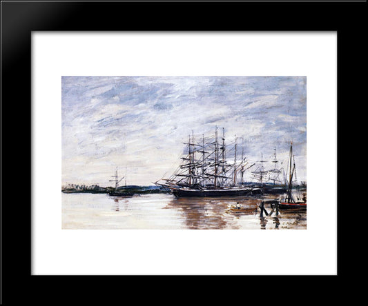 Three Masted Ship In Port, Bordeaux 20x24 Black Modern Wood Framed Art Print Poster by Boudin, Eugene