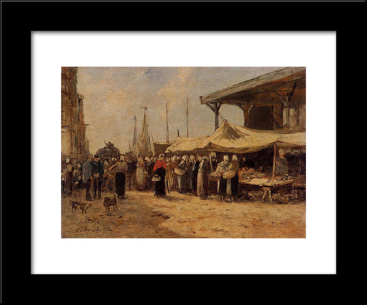 Trouville, Fish Market 20x24 Black Modern Wood Framed Art Print Poster by Boudin, Eugene