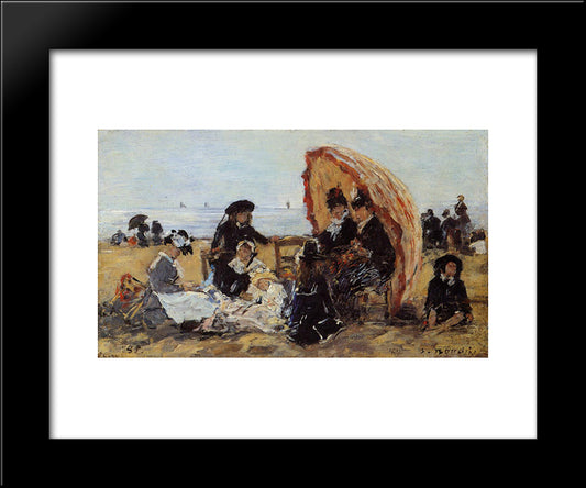 Trouville, On The Beach Sheltered By A Parasol 20x24 Black Modern Wood Framed Art Print Poster by Boudin, Eugene