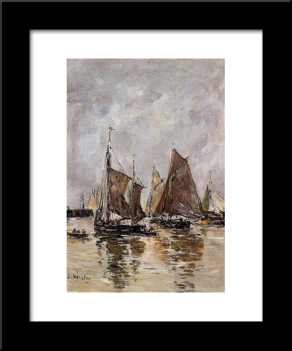 Trouville, Sardine Boats Getting Underway 20x24 Black Modern Wood Framed Art Print Poster by Boudin, Eugene