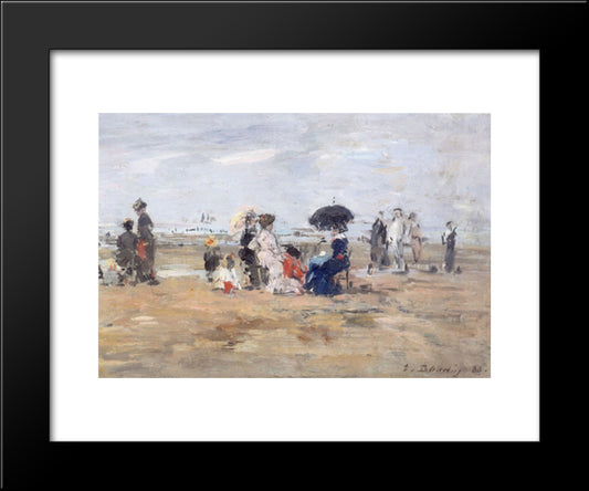 Trouville, Scene On The Beach 20x24 Black Modern Wood Framed Art Print Poster by Boudin, Eugene