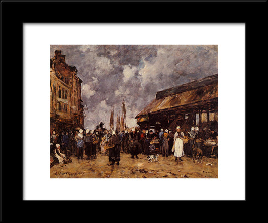 Trouville, The Fish Market 20x24 Black Modern Wood Framed Art Print Poster by Boudin, Eugene