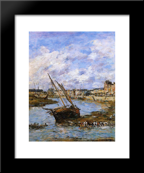 Trouville, The Inner Port, Low Tide 20x24 Black Modern Wood Framed Art Print Poster by Boudin, Eugene