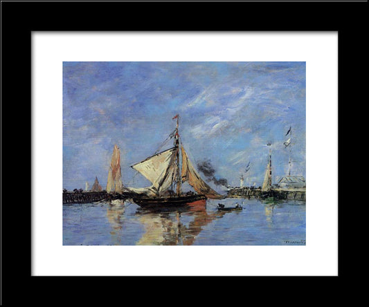 Trouville, The Jettys, High Tide 20x24 Black Modern Wood Framed Art Print Poster by Boudin, Eugene