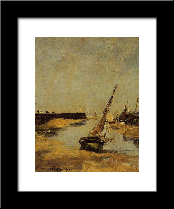 Trouville, The Jettys, Low Tide 20x24 Black Modern Wood Framed Art Print Poster by Boudin, Eugene