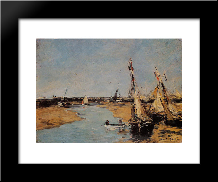 Trouville, The Jettys At Low Tide 20x24 Black Modern Wood Framed Art Print Poster by Boudin, Eugene