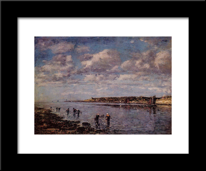 Women Fishing For Shrimp At Kerhor 20x24 Black Modern Wood Framed Art Print Poster by Boudin, Eugene