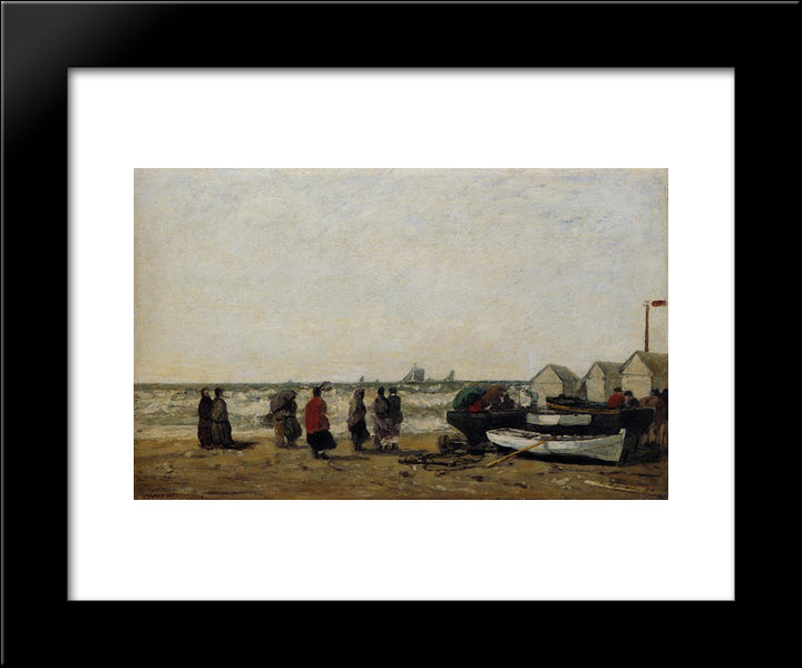 Women On The Beach, Rough Seas 20x24 Black Modern Wood Framed Art Print Poster by Boudin, Eugene