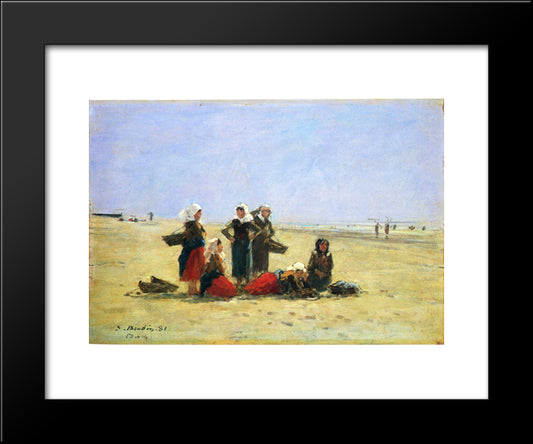 Women On The Beach At Berck 20x24 Black Modern Wood Framed Art Print Poster by Boudin, Eugene