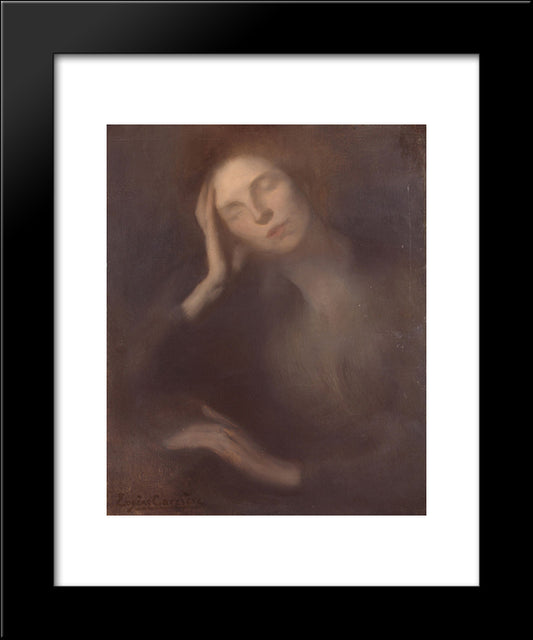 Woman Leaning On A Table 20x24 Black Modern Wood Framed Art Print Poster by Carriere, Eugene