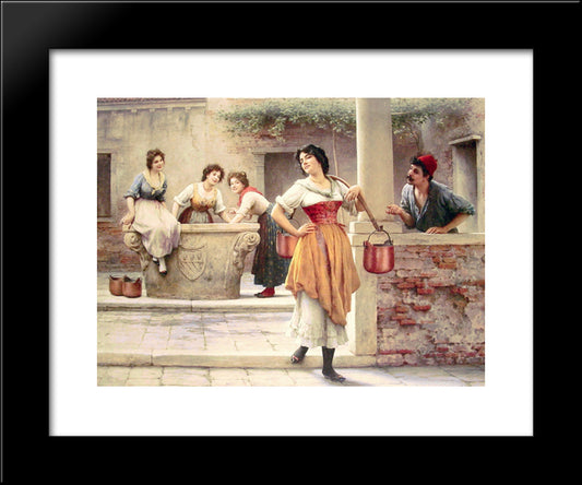 Flirtation At The Well 20x24 Black Modern Wood Framed Art Print Poster by Blaas, Eugene de