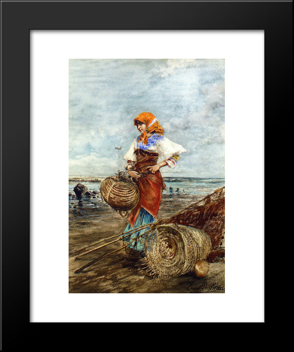 Gathering Cockles At The Seashore 20x24 Black Modern Wood Framed Art Print Poster by Blaas, Eugene de