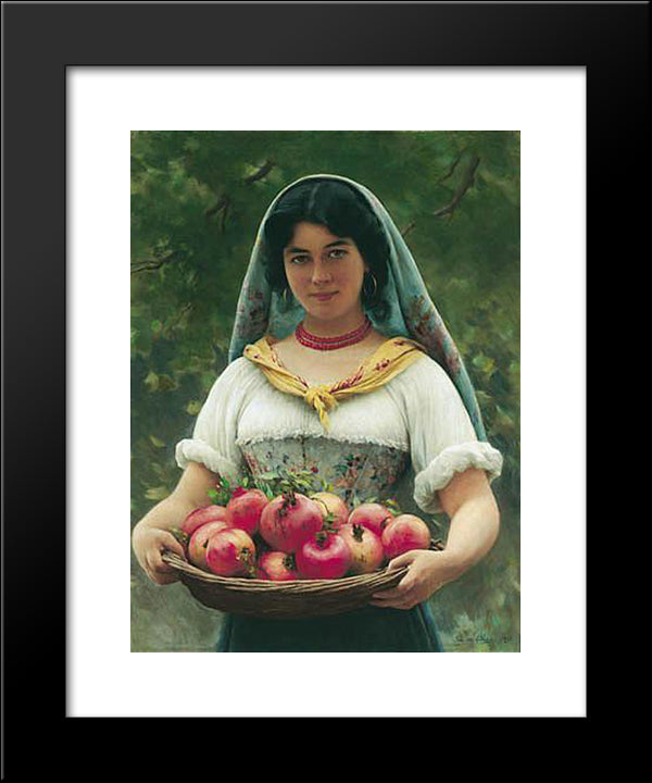 Girl With Pomegranates 20x24 Black Modern Wood Framed Art Print Poster by Blaas, Eugene de