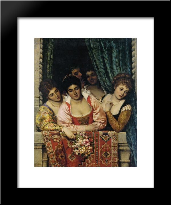 Ladies On A Balcony 20x24 Black Modern Wood Framed Art Print Poster by Blaas, Eugene de