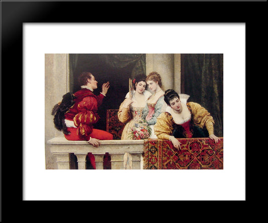 On The Balcony 20x24 Black Modern Wood Framed Art Print Poster by Blaas, Eugene de