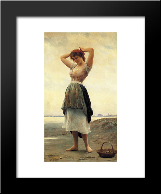 On The Beach 20x24 Black Modern Wood Framed Art Print Poster by Blaas, Eugene de