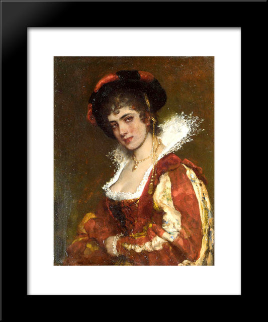 Portrait Of A Venetian Lady 20x24 Black Modern Wood Framed Art Print Poster by Blaas, Eugene de