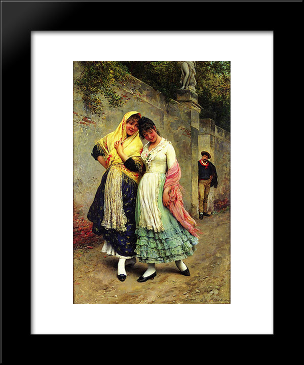 The Flirtation 20x24 Black Modern Wood Framed Art Print Poster by Blaas, Eugene de