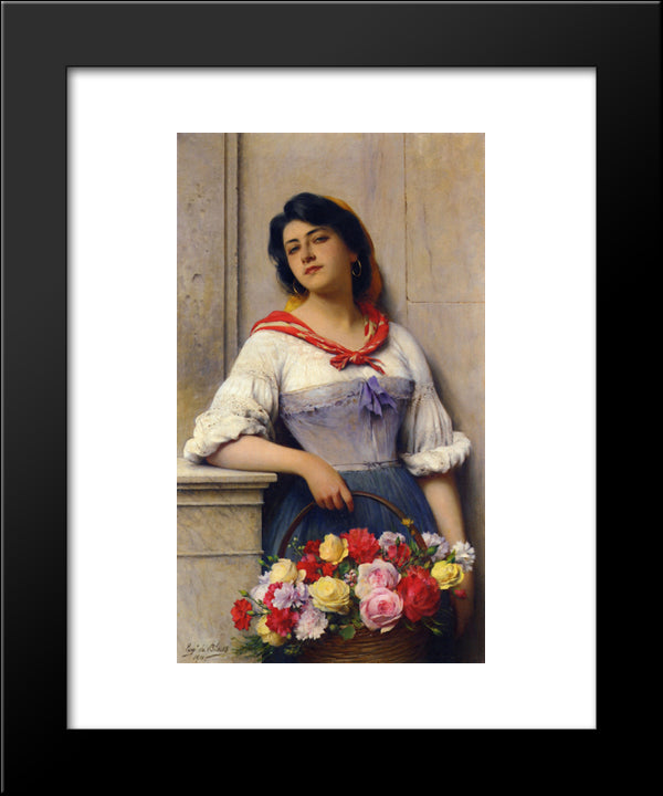 The Flower Girl 20x24 Black Modern Wood Framed Art Print Poster by Blaas, Eugene de