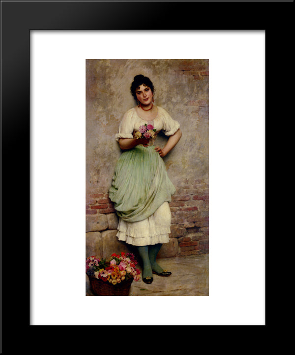 The Flower Seller 20x24 Black Modern Wood Framed Art Print Poster by Blaas, Eugene de