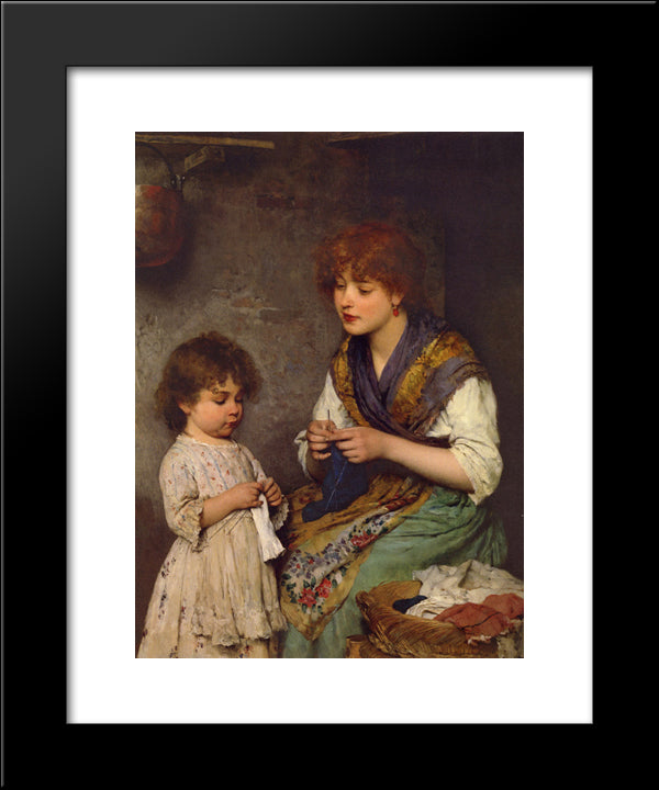 The Knitting Lesson 20x24 Black Modern Wood Framed Art Print Poster by Blaas, Eugene de