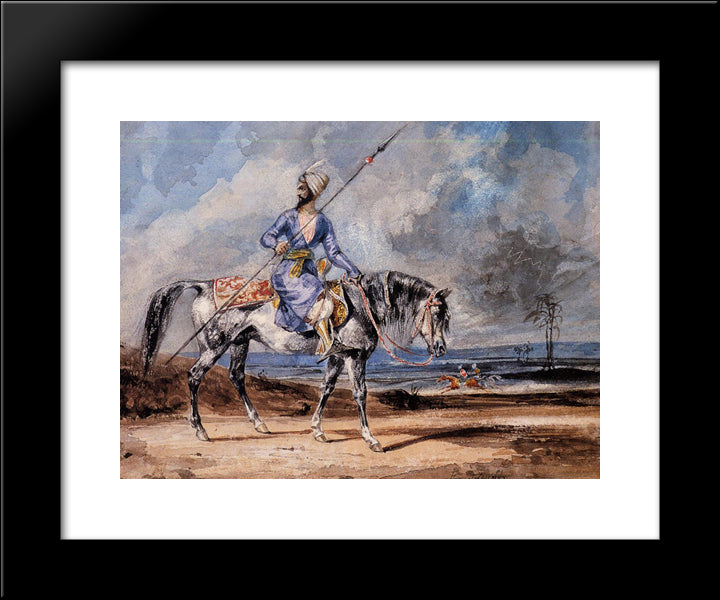 A Turkish Man On A Grey Horse 20x24 Black Modern Wood Framed Art Print Poster by Delacroix, Eugene