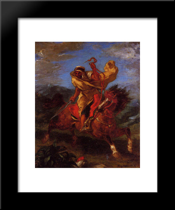 An Arab Horseman At The Gallop 20x24 Black Modern Wood Framed Art Print Poster by Delacroix, Eugene