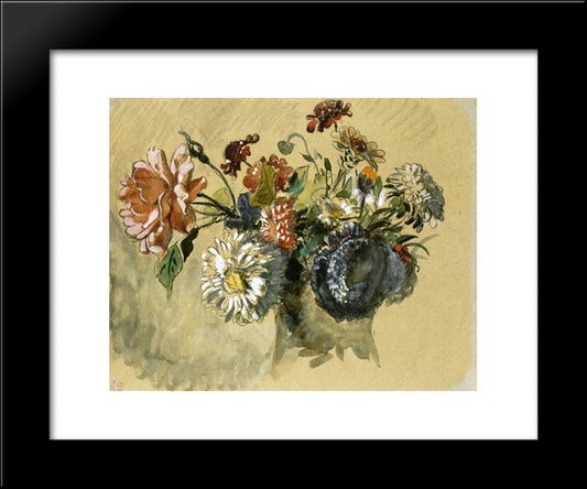 Bouquet Of Flowers 20x24 Black Modern Wood Framed Art Print Poster by Delacroix, Eugene