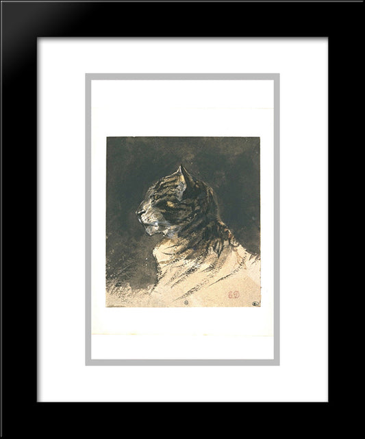 Cat Head 20x24 Black Modern Wood Framed Art Print Poster by Delacroix, Eugene