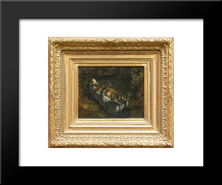 Horse Attacked By Lioness 20x24 Black Modern Wood Framed Art Print Poster by Delacroix, Eugene