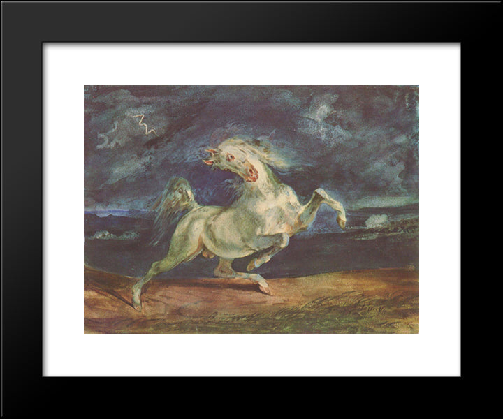 Horse Frightened By A Storm 20x24 Black Modern Wood Framed Art Print Poster by Delacroix, Eugene