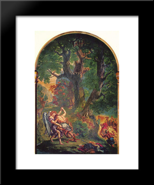 Jacob'S Fight With The Angel 20x24 Black Modern Wood Framed Art Print Poster by Delacroix, Eugene